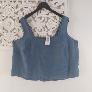 Torrid Tencel Square Neck Top - Medium Wash - Buttoned Back